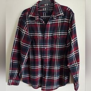 Mens Flannel Plaid Shirt Heavyweight Red/Blue Size Small